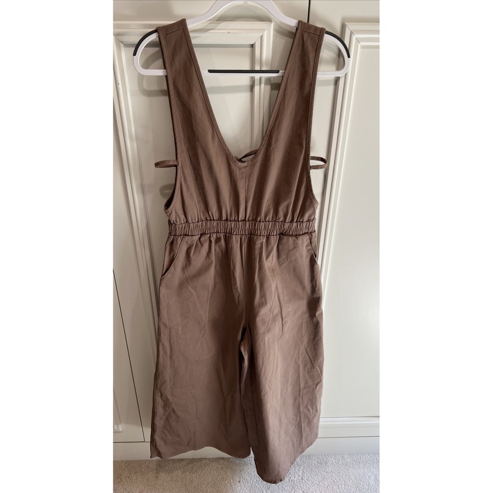 Live Sozy Brown Cotton Twill Jumpsuit Overalls Wide Leg Boho Comfort